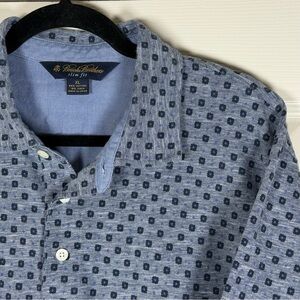 Brooks Brothers Slim Fit Linen Blend Geometric Print Knit Short Sleeve Polo XL